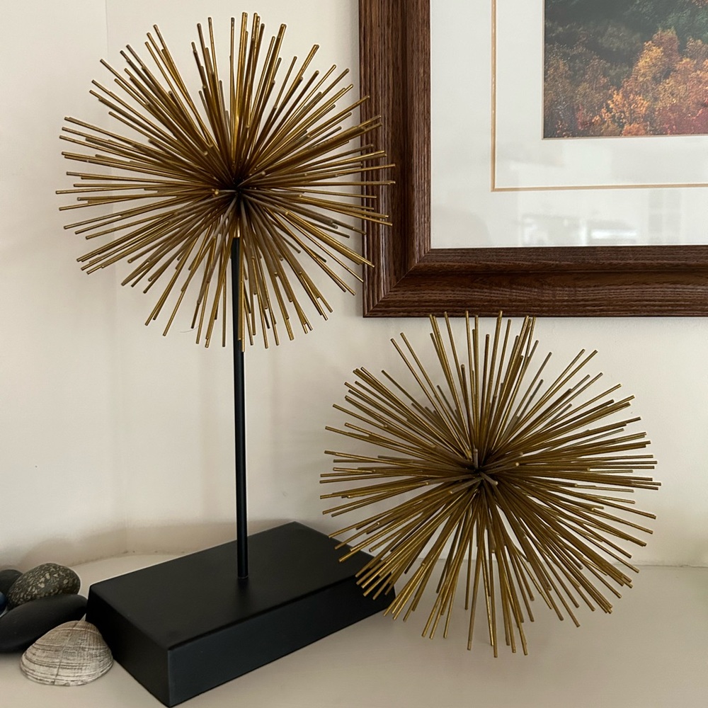 Pair of sculptures, spheres 7” in diameter